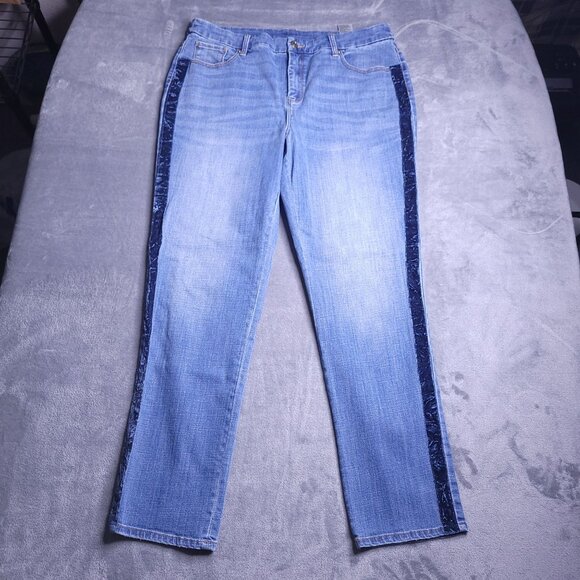 Chicos So Slimming Girlfriend Slim Leg Ankle 14T Jeans Velvet Stripe Stretch - Picture 3 of 8